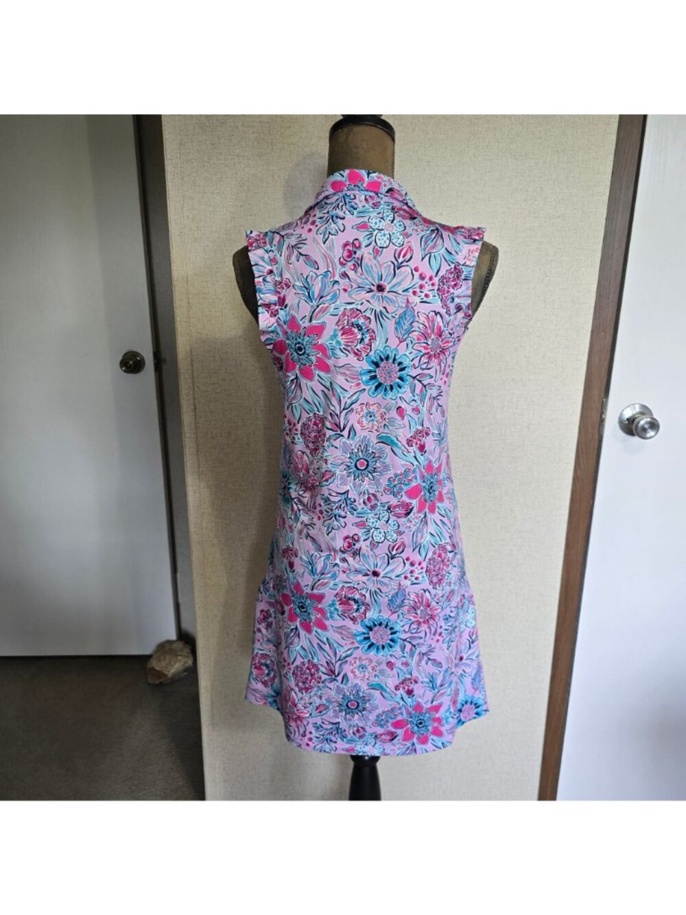 Gottex Small Sleeveless Floral Collared Dress Pink & Blue Pattern Pickleball - Picture 3 of 4